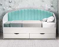 Кровать детская с продольной мягкой спинкой Софа №12, велюр 340
